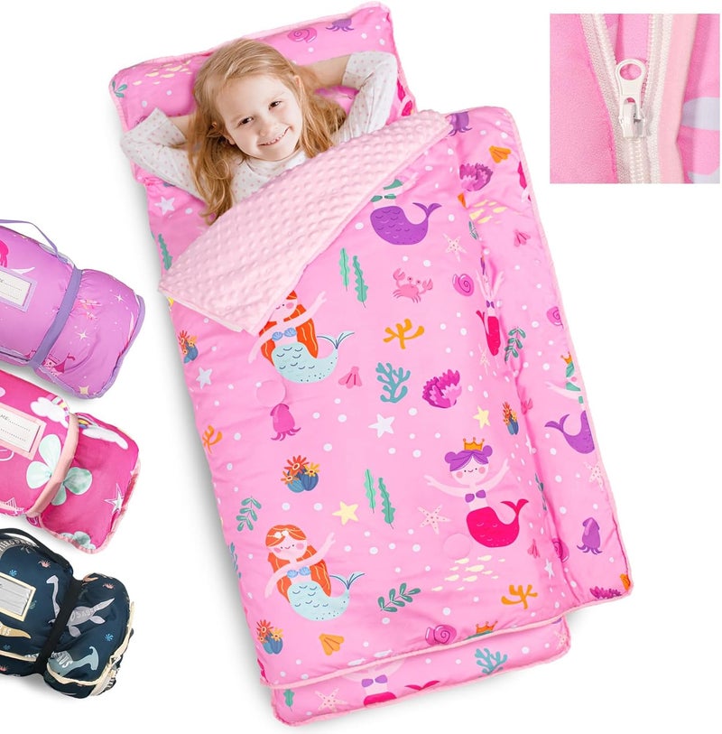 PRIMLECT Toddler Nap Mat Extra Large Thickened 55''x35'', Soft Sleeping Bag with Detachable Minky Blanket and Pillow, Portable for Daycare, Preschool, Kindergarten, Travel, Boys and Girls - Image 1